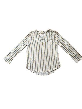 Michael Kors Women's Medium Gold Stripe Keyhole Blouse 3/4 Sleeve NWOT.